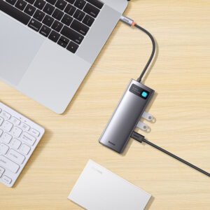Baseus Metal Gleam Series 8 in 1 Multifunctional Dual HDMI Type C HUB Docking Station Gray WKWG050113 17