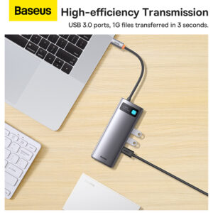 Baseus Metal Gleam Series 8 in 1 Multifunctional Dual HDMI Type C HUB Docking Station Gray WKWG050113 5