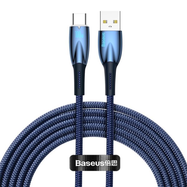 Baseus Cable Charging 100W Glimmer Series Fast Charging Data Cable USB to Type-C 100W 1m Blue CADH000403 - Image 2