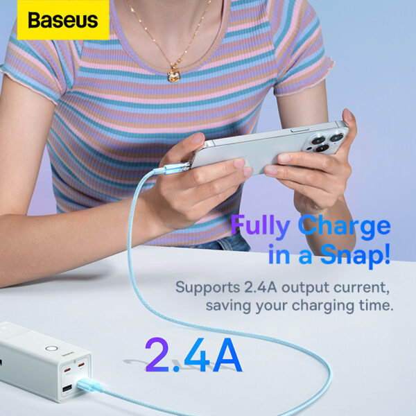 Baseus Cable Explorer Series Smart Temperature Control Fast Charging Usb To Lightning Cable  2.4A 2m Blue CATS010103 For Iphone  11 12 13 14 - Image 4