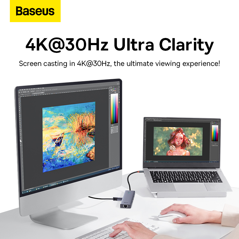 Baseus Type C Hub 6 Port Multi Functional Hub UltraJoy Series HDMI4K 30@Hz Rj45 USB 3.0 3X PD 6 In 1 Hub B00052802811 00 2