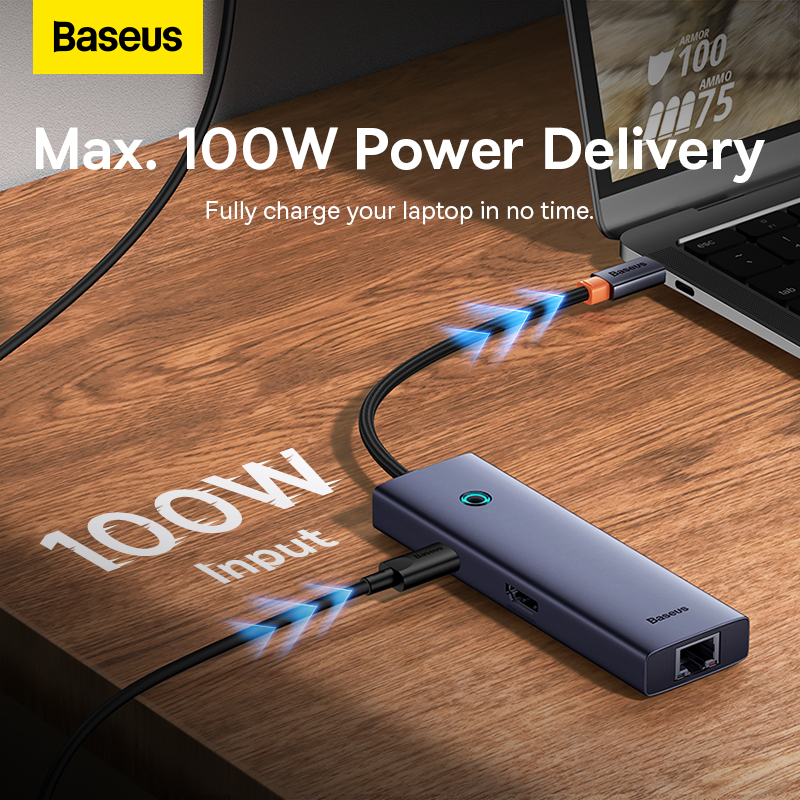 Baseus Type C Hub 6 Port Multi Functional Hub UltraJoy Series HDMI4K 30@Hz Rj45 USB 3.0 3X PD 6 In 1 Hub B00052802811 00 3
