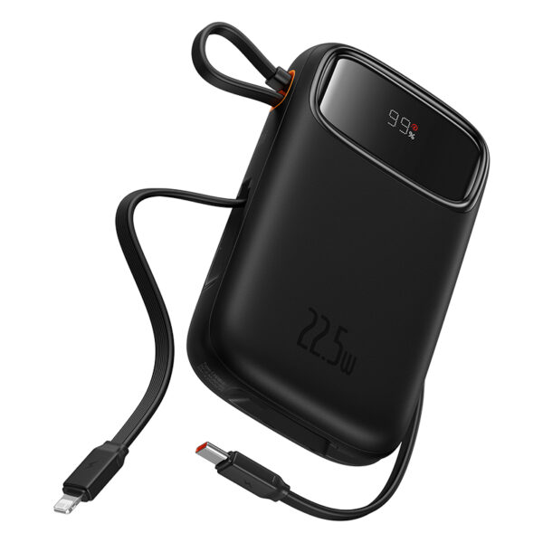 BASEUS Power Bank 22.5W 20000mAh Built-In Lightning & Type-c Cable Qpow 2 Digital Display Fast Charging Power Bank Black -P10055002113-00 - Image 4