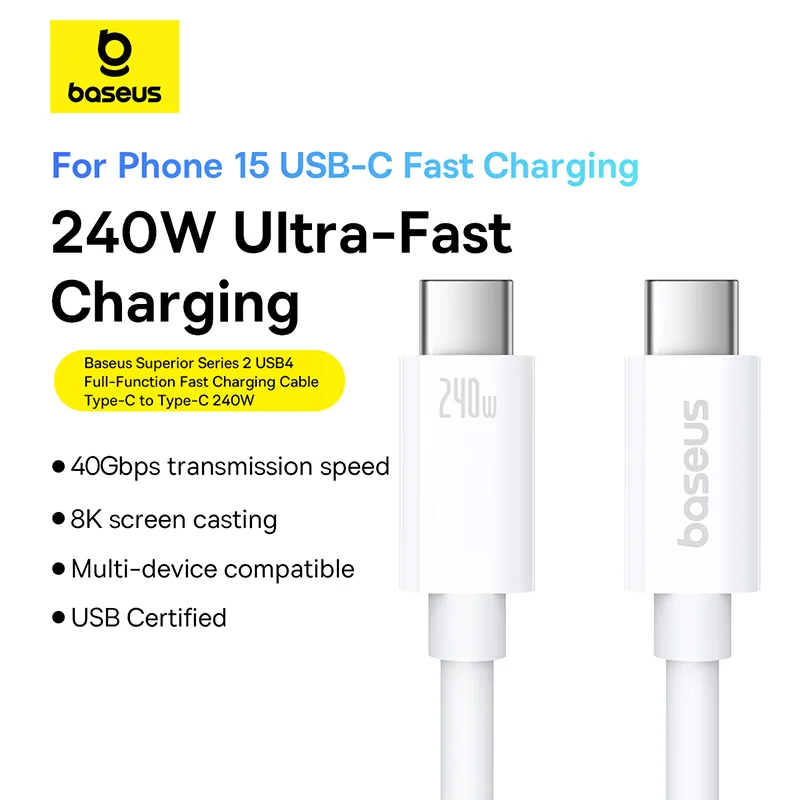 1 Baseus Cable Thunderbolt 4 Superior Series 2 USB4 8K 40gbps Full-Function Fast Charging Cable Type-C to Type-C 240W 1m Moon White -P10365200211-02 - Image 1