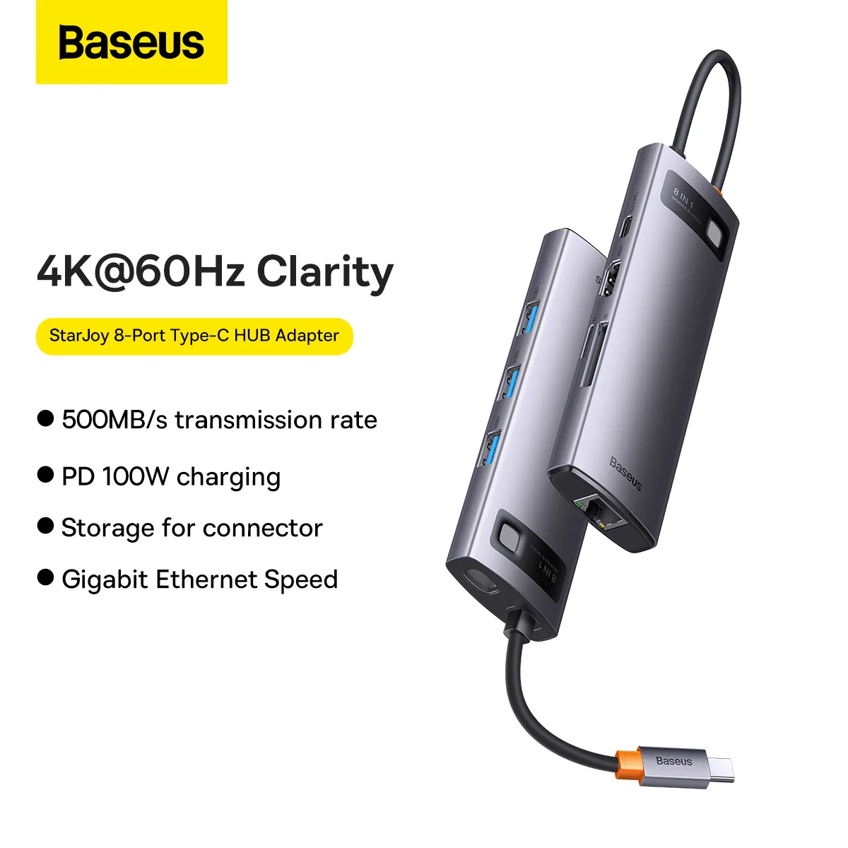 Baseus Metal Hub Type-C 8 in 1 HDMI4K 60@Hz  8-Port Multi-functional Hub Update Version  -WKWG080113 - Image 1