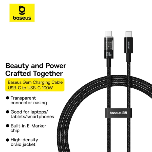 Baseus Gem Fast-Charging Data Cable USB-C to USB-C 100W 1m Cluster Black P10373000111-0013 main