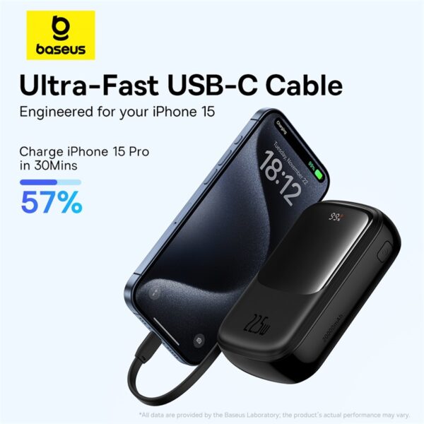 [ Premium ] Baseus Power Bank QPOW Pro+ 22.5W 20000mAh  With Built-in Type-c Cable   Specially For Iphone 15 Pro Max 15 Series - P10067103113-00 - Image 1