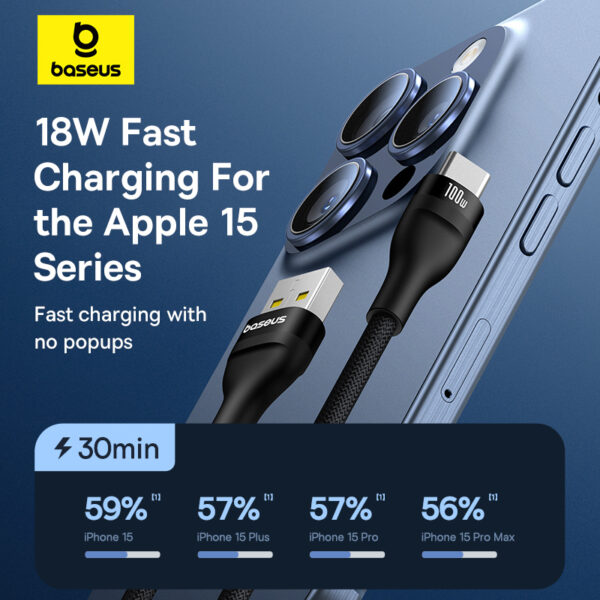 Baseus Flash 2 USB To Type-C Cable For Iphone 15 16 Series Samsung Pixel Oneplus Huawei Black P10311804111-00 - Image 2