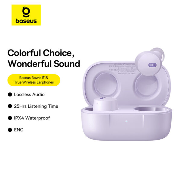 Baseus TWS E18 TWS Crystal Clear Sound With Super BASS 25Hr Music Time A00023800533-00 Star Purple - Image 1