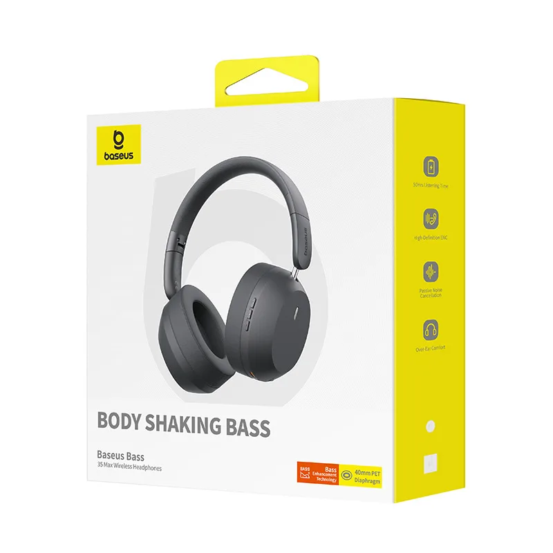 Baseus  Bass 35 Max Wireless Headphones 50Hrs Long Battery Life  Twilight Grey - Image 6
