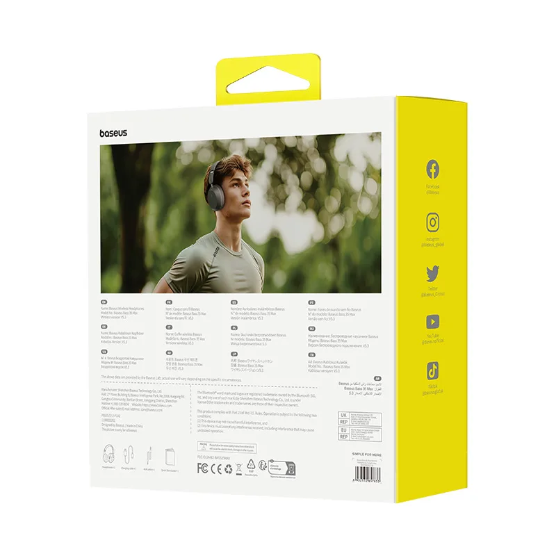 Baseus  Bass 35 Max Wireless Headphones 50Hrs Long Battery Life  Twilight Grey - Image 5