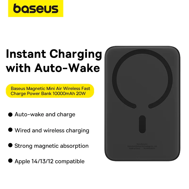 Baseus Magnetic Power Bank 20W 10000Mah Power Bank for Iphone 15 14 13 12 Series Android  Black P10059001113-00 - Image 1