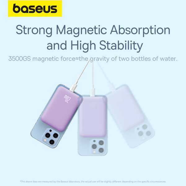 Baseus Magnetic Wireless Power Bank Pass-through Charging 20W 10000Mah for Iphone 15 14 13 12 Series Android Purple  P10059001513-00 - Image 7