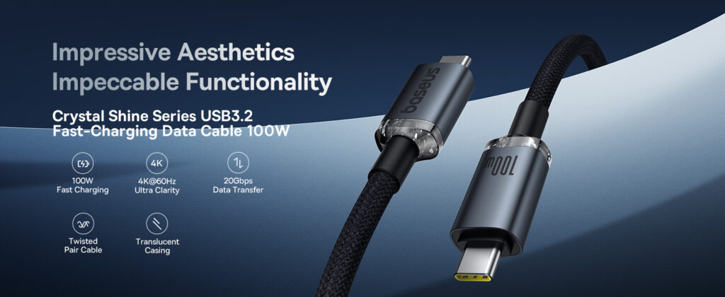 Baseus Thunderbolt Cable Crystal Shine USB3.2 Full Featured USB C to USB C Display Cable 100W 1.5m 20Gb Cluster Black P10318204111 00 1 1