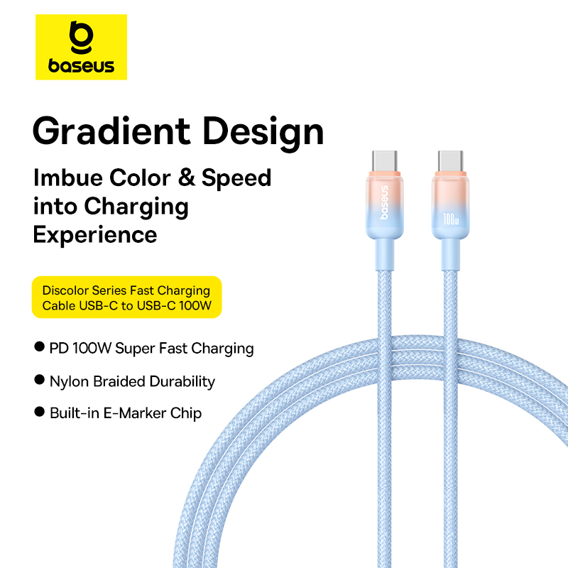 Baseus 100W Cable Type-c to Type-c Discolor Series Fast Charging Data Cable 2M  Blue P10374902311-01