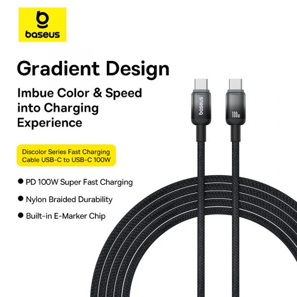 Baseus Cable 100W Type-c to Type-c Discolor Series Fast Charging Data Cable 2M  Black P10374902111-01