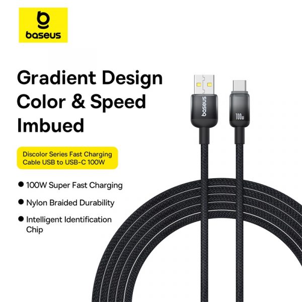 Baseus Discolor 100W Cable Usb to Type-c Series Fast Charging Data Cable Black 2M P10374903111-01