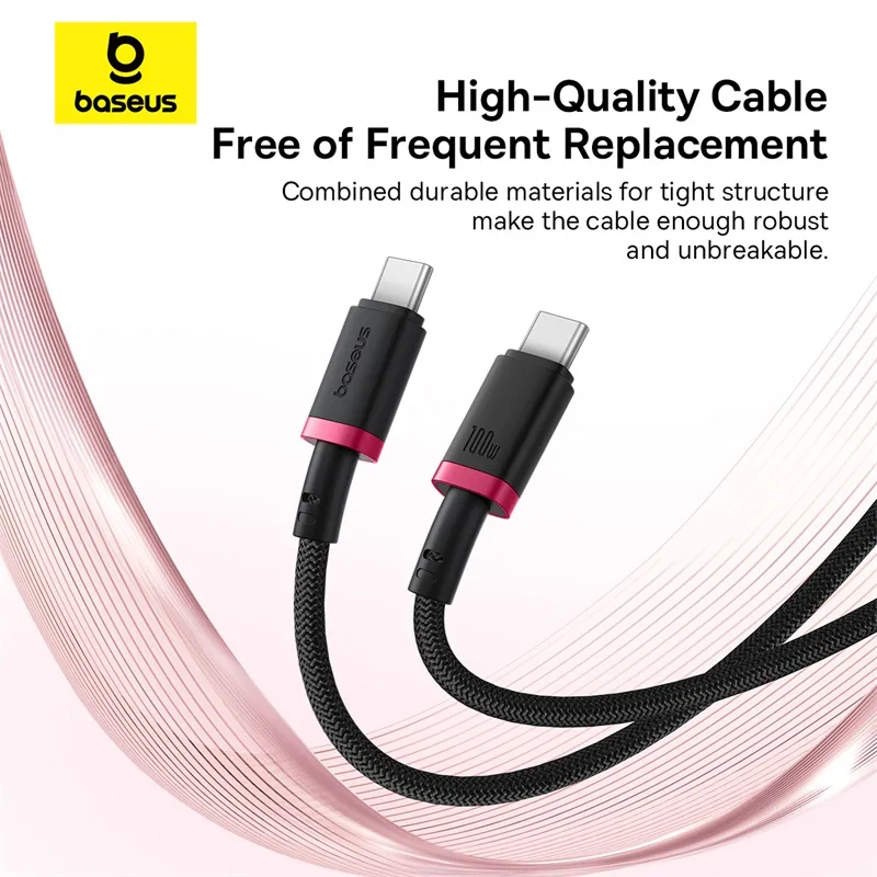 Baseus Cable PD 100W For Iphone 15 16 Series Samsung Google Pixel Laptop Macbook Dura series Type-c to Type-c Cable Red+Black P10377803U01-01