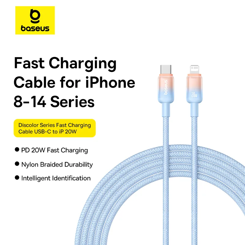 Baseus Cable Type-c to Lightning 20W PD Discolor Series For Iphone 14 13 12 11 x Blue P10374901311-01 (1) Baseus Cable Type-c to Lightning 20W PD Discolor Series For Iphone 14 13 12 11 x Blue 2M P10374901311-00 - Image 1