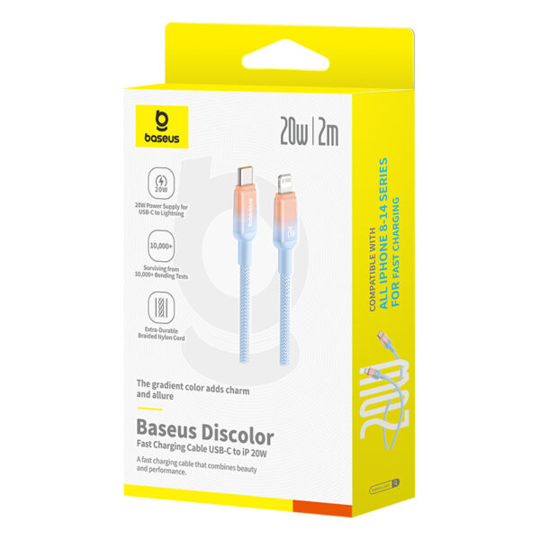 Baseus  Cable Type-c to Lightning 20W PD  Discolor Series For Iphone 14 13 12 11 x Blue 2M P10374901311-00 - Image 3