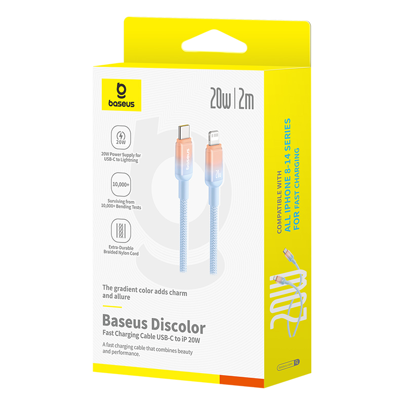 Baseus  Cable Type-c to Lightning 20W PD  Discolor Series For Iphone 14 13 12 11 x Blue 1M P10374901311-01 - Image 3