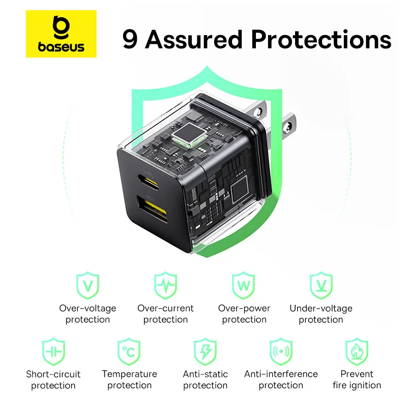 Baseus Charger Palm Series 30W Dual Output  PD  Fast Charger 1X USb 1x Type-c P1011160B113-00