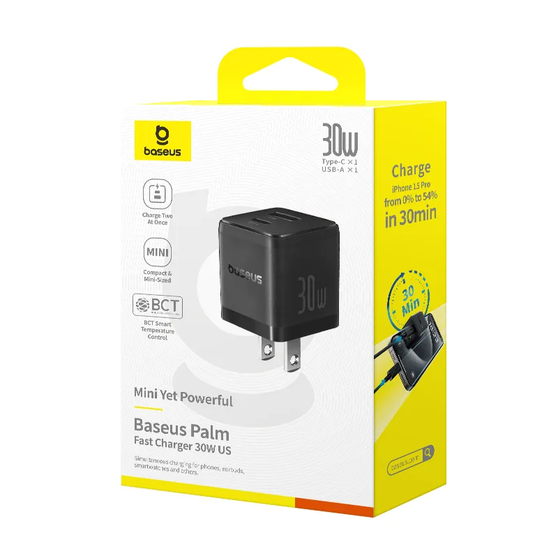 Baseus Charger Palm Series 30W Dual Output  PD  Fast Charger 1X USb 1x Type-c P1011160B113-00 - Image 2