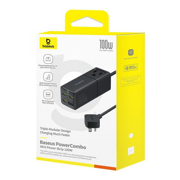 [ Premium ] Baseus PowerComb 5in1 GaN6100W 3 USB C 1x USB A 1x AC Fast Charger for  Macbook Samsung Iphone TWS Smart Watch E00058205123-00 - Image 4
