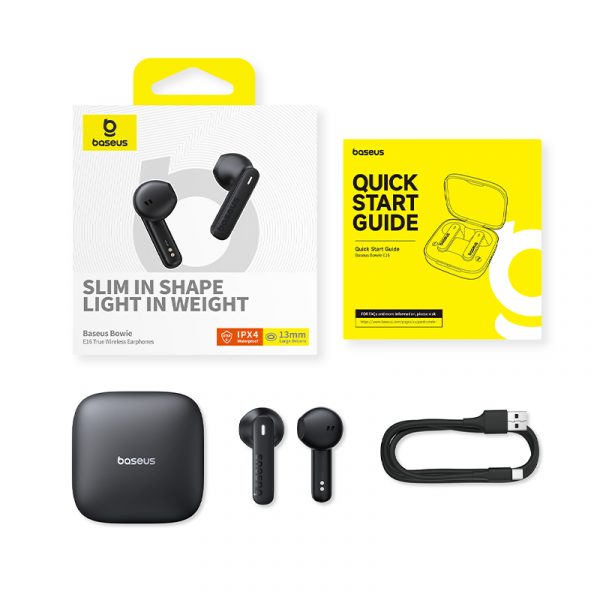 Baseus TWS E16 30Hr Playtime Earphone IPX4 Waterproof A00061900113-01 Black - Image 2