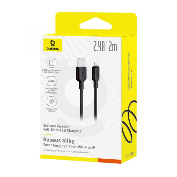 Baseus Cable For Iphone Silky Series Fast Charging Cable USB to Lightning  2.4A 2m Cluster Black P10377702113-01 - Image 2