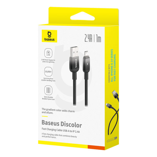 Baseus USB to Lightning Cable  20W Discolor Series For Iphone 14 13 12 11 x BLACK 2M P10374900111-01 - Image 2