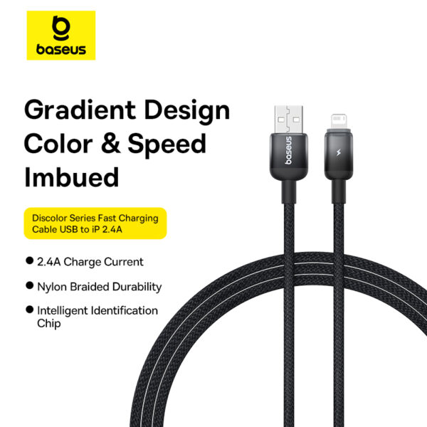 Baseus USB to Lightning Cable 20W Discolor Series For Iphone 14 13 12 11 x BLACK 2M P10374900111-01