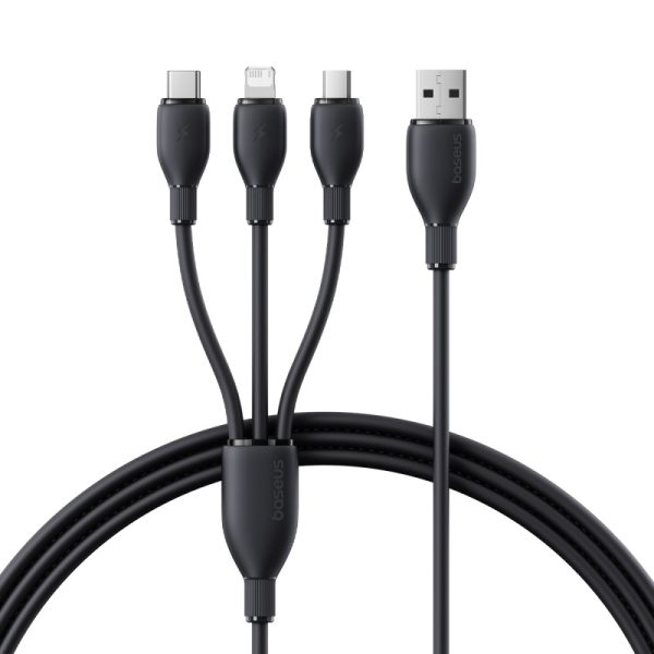 BASEUS Ultra-Fast 3 in 1 Fast Charging Cable USB to Micro USB Lightning USB-C 3.5A 1.3m - Black P10376303121-00 - Image 3