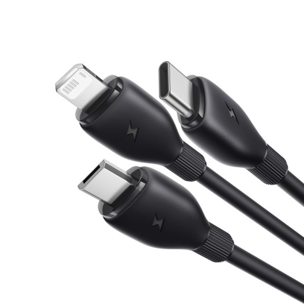 BASEUS Ultra-Fast 3 in 1 Fast Charging Cable USB to Micro USB Lightning USB-C 3.5A 1.3m - Black P10376303121-00 - Image 2