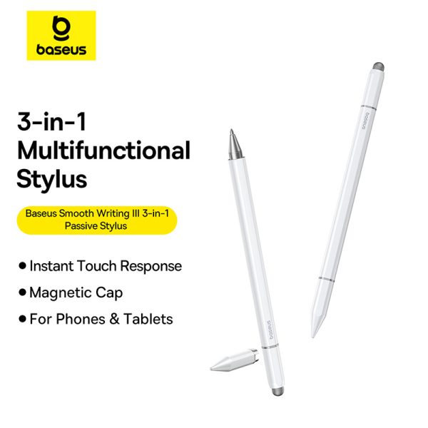 Baseus Universal Stylus For IPAD TAB Android Smooth Writing III 3-in-1 Passive StylusNon-magnetic Version Moon White P80080804213-00