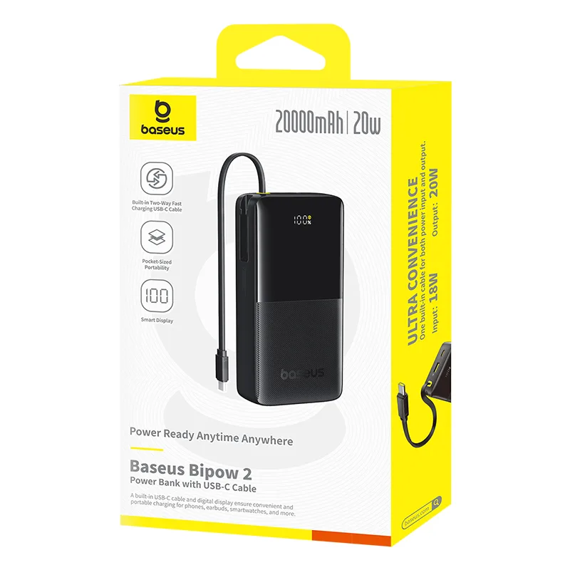 Baseus Power Bank 20W 20000mAh Bipow 2 With Type-c Cable P10077101113-01 - Image 2