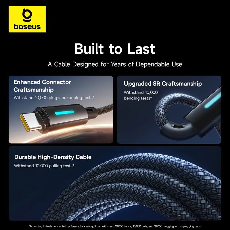 Baseus PD 100W Lit Button-Control Fast Charging Data Cable USB-C to USB-C For Macbook Iphone 15 16 Series Samsung Pixel Cosmic Black 2M P10379000121-01