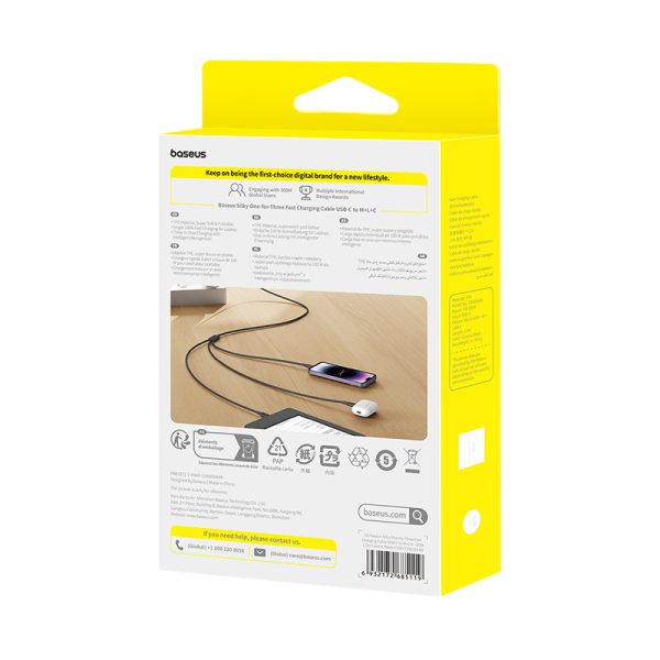 Baseus Silky One-for-Three Fast Charging Cable USB-C to Micro Lightning Type-c 100W 1.5m Cosmic Black P10377706123-00 - Image 2