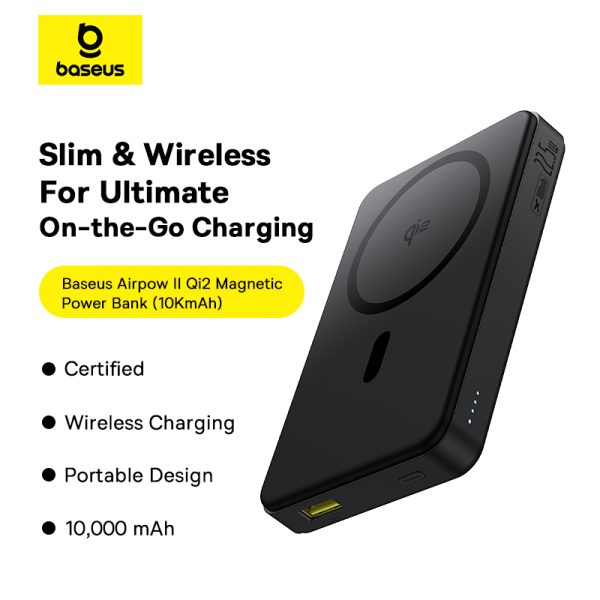 Baseus Wireless Power Bank Airpow 2 Qi2 Magnetic Power Bank 10000mAh With Cable  P10080000123-00 - Image 1