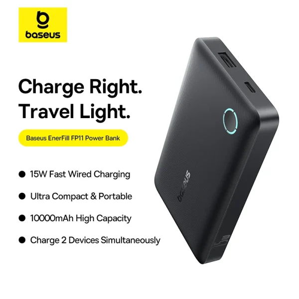 Baseus Power Bank FP11 EnerFill 10000mAh 15W With Type-c to Type-c Cable Black P1008210C123-00