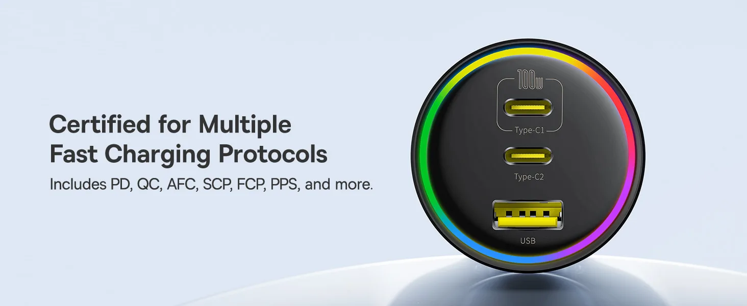 Baseus Car Charger 152.5W RGB 2xType-c 1X USB A With Type-c t o type-c Cable C00036101111-00 - Image 3