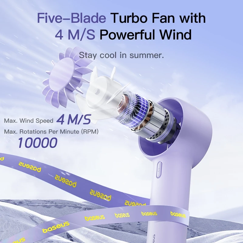 Baseus Fan GoTrip DT1 Mini Turbine Handheld Fan Nebula Purple C10272300511-00