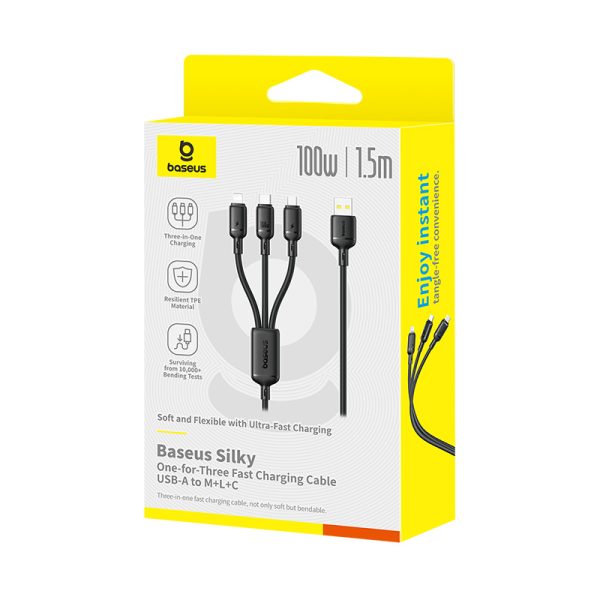 Baseus Silky One-for-Three Fast Charging Cable USB-A to Micro Lightning Type-c 100W 1.5m Cosmic BlackP10377705123-00 - Image 3