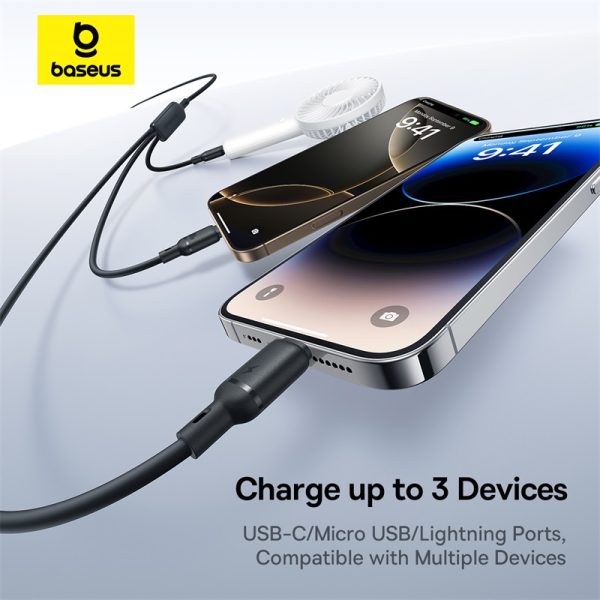 Baseus Silky One-for-Three Fast Charging Cable USB-A to Micro Lightning Type-c 100W 1.5m Cosmic BlackP10377705123-00 - Image 4