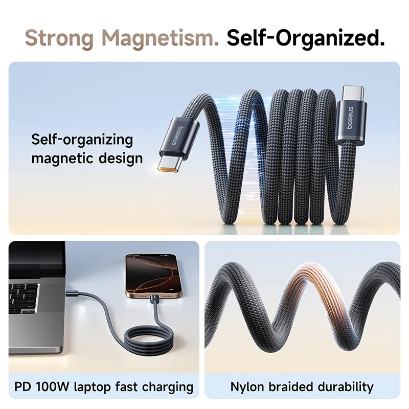 Baseus PD 100W Cable Dynamic 4 Pro Type-c to Type-c Magnetic Cable For Iphone 16 15 Series Samsung S25 24 Pixel 1m P10385200111-00
