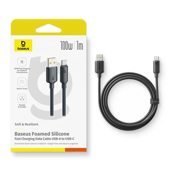 Baseus Cable Foamed Silicone Fast Charging Data Cable USB-A to Type-c 100W Black 1m E0426800