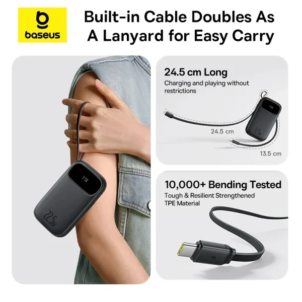 Baseus Power Bank EnerFill FC31 Digital Display Built-in Type-c & Lightning Cable 20000mAh 22.5W  Black P10082107123-00 - Image 7