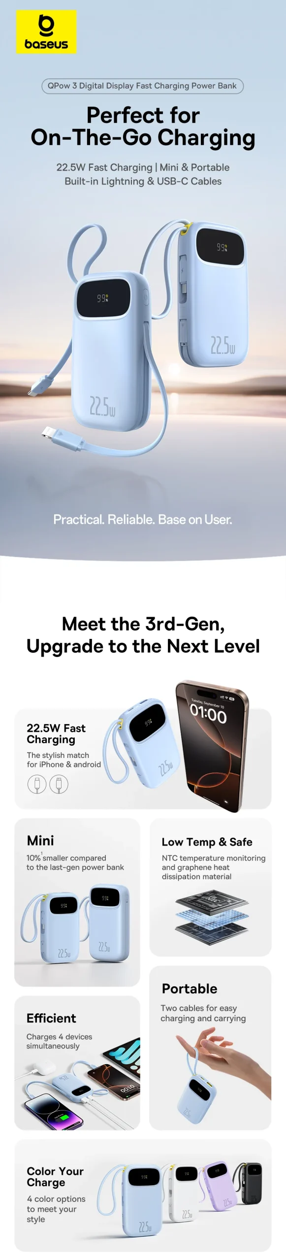 Baseus Power Bank EnerFill FC31 Digital Display Built-in Type-c & Lightning Cable 20000mAh 22.5W  Black P10082107123-00