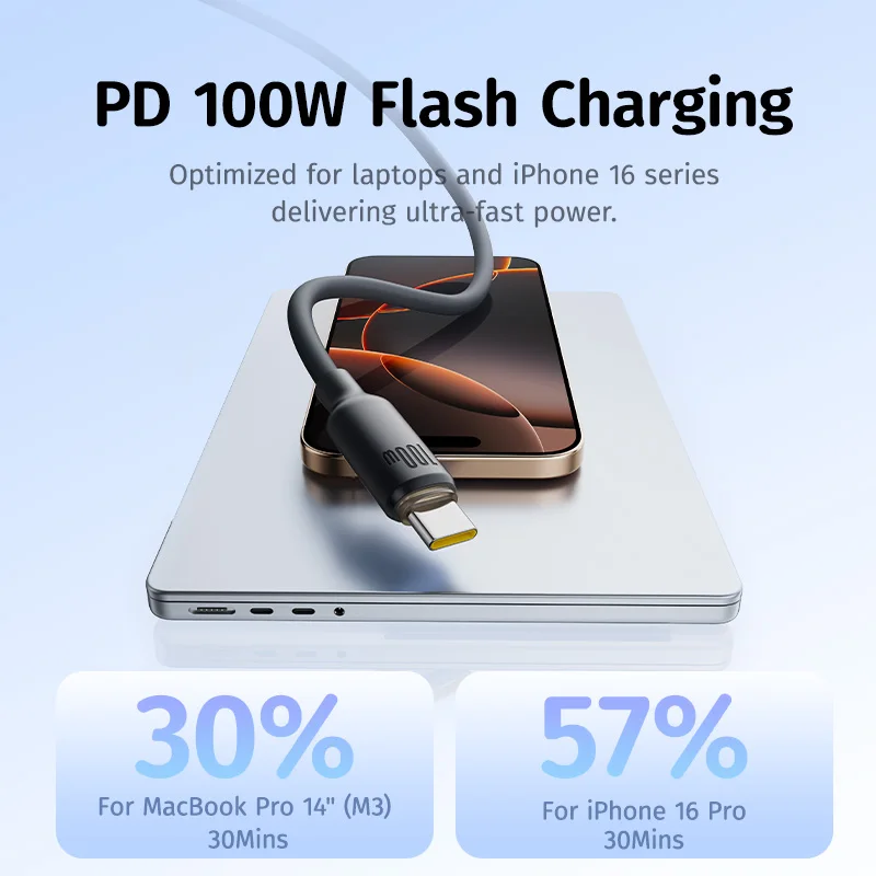 Baseus Cable Foamed Silicone Fast Charging Data Cable USB-A to Type-c  100W  Black 1m E0426800