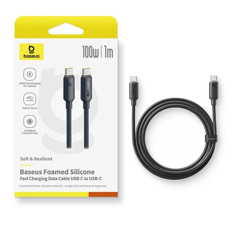 Baseus PD Cable Foamed Silicone Fast Charging Data Cable Type-c to Type-c 100W Comic Black 1m E0426700